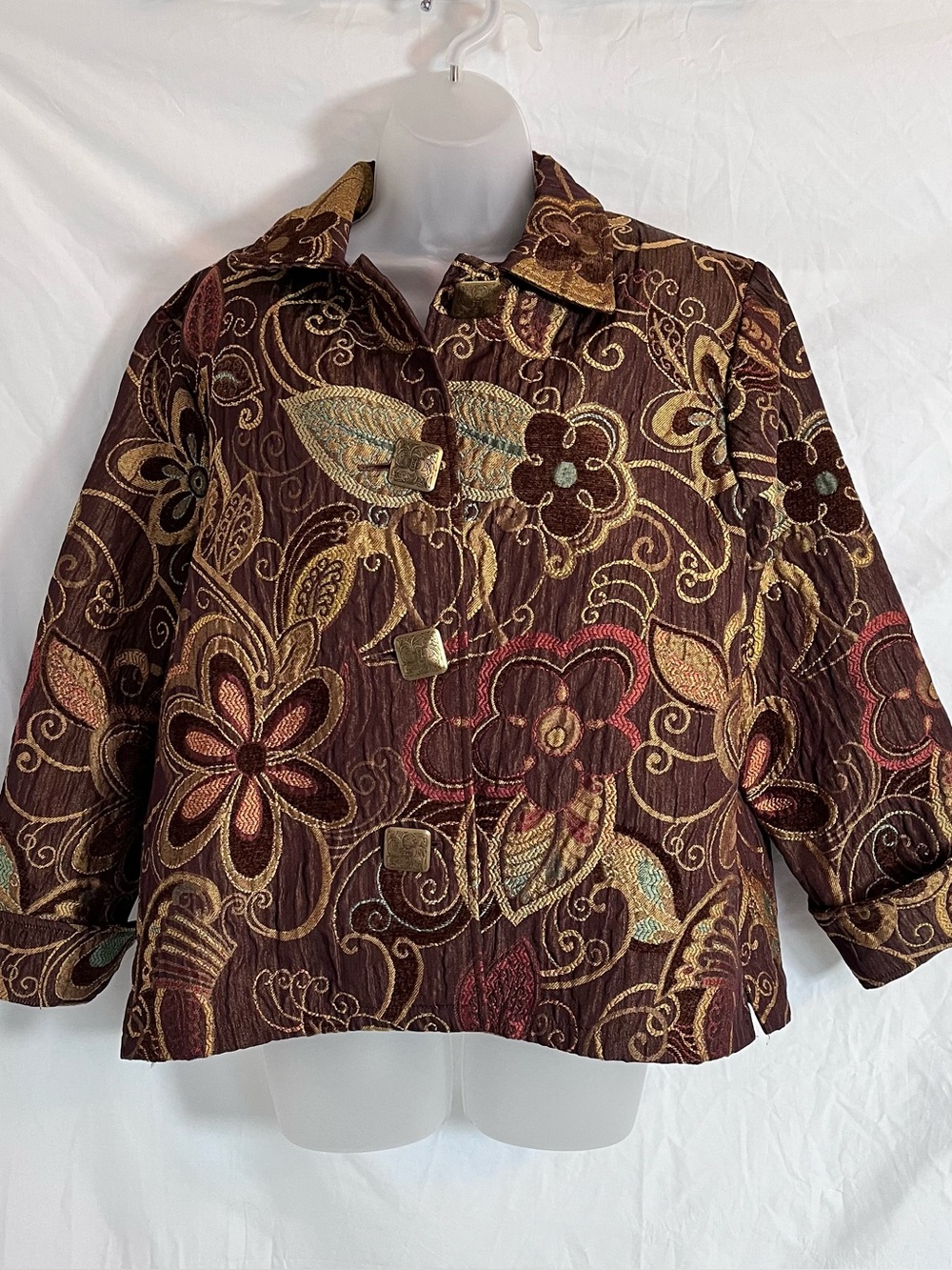 VTG 90s Painted Pony Tapestry Jacket XL Brown Gold Floral Jacquard Made In USA